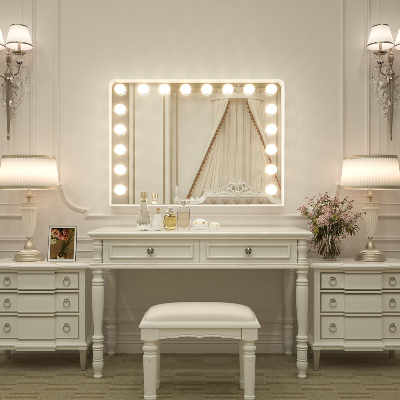 Jahziyah LED Lighted Hollywood Makeup Mirror Vanity Mirror with Dimmable & Memory Function, 24" x 32", White