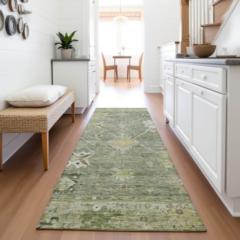 Machine Washable Indoor/Outdoor Xhevrie Sage Rug, Runner 2'3" x 7'6"