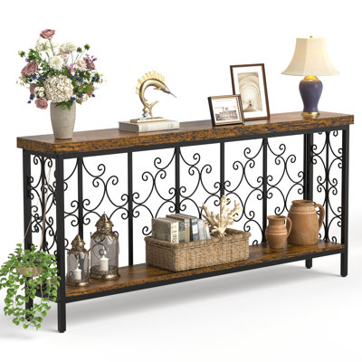Console Table, Industrial Narrow Sofa Table Behind Couch With 2 Tier Storage Shelf, Entryway Hallway Accent Table For Living Room, Foyer, Rustic Brown by 17 Stories