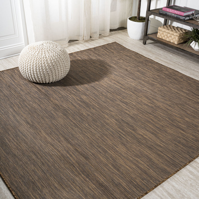 Alianna Modern Flatweave Solid Brown Indoor/Outdoor Rug, Square 6'7"
