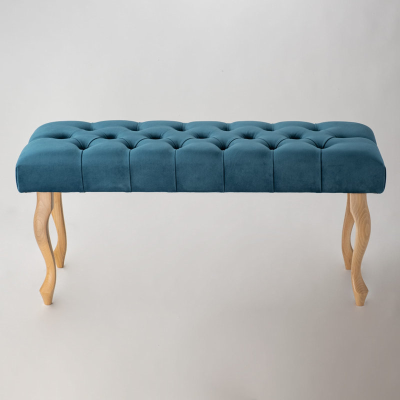 Jerez Velvet Upholstered Bench, H40 x W100 x D30cm, Blue/Natural