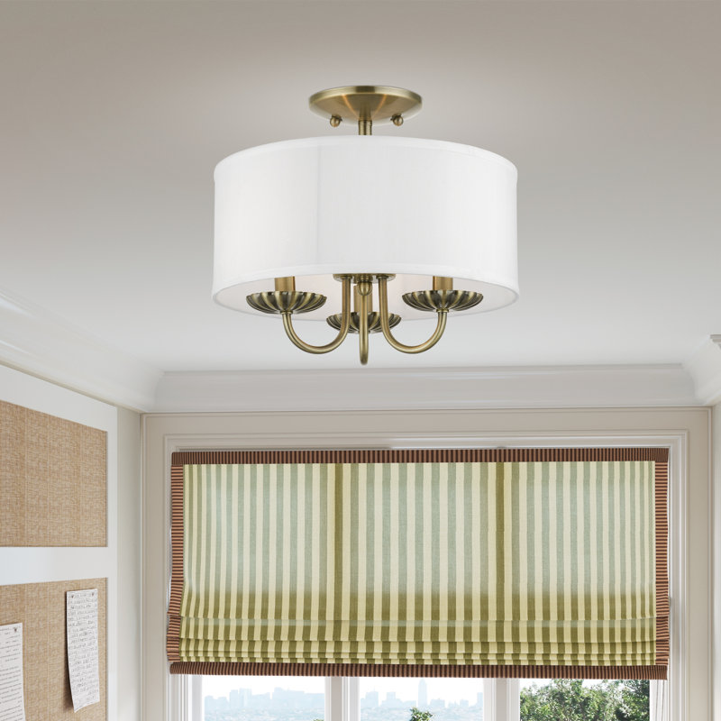 Sampson Linen Blend Semi Flush Mount, Antique Brass