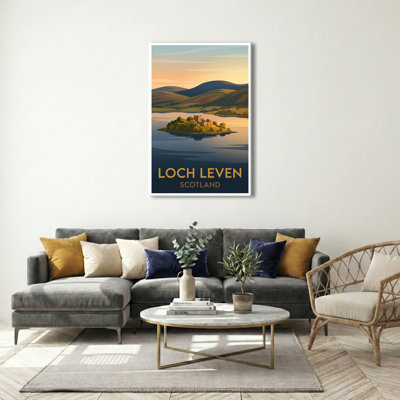 Loch Leven, Scotland - Isle of Romance Travel Poster | Vintage Highland Escape. Giclee Print on Wrapped Canvas. Wall Art, Home Decor - Natural Landmarks, Scotland 1 Piece Wrapped Canvas Wall Art