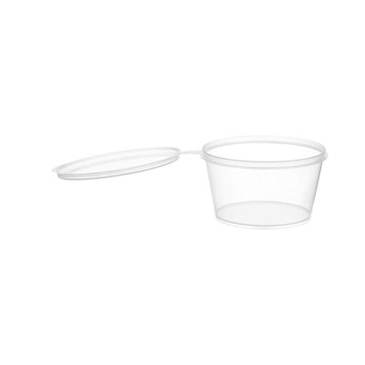 Tasses à portion en plastique 2 oz avec couvercle à charnières Ecoqualité - pour les sauces, les échantillons, la boue, le gelée et le rangement des aliments (200)