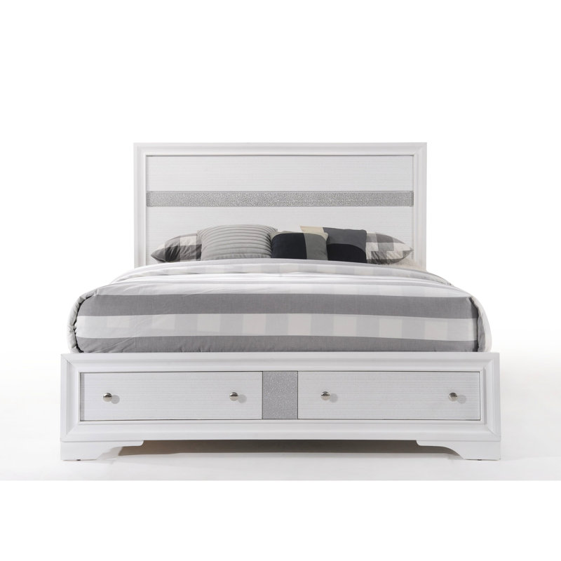Lit de rangement à profil bas à finition blanche - Aucun sommier requis 8-10 po Matelas recommandé 3 tiroirs et 5 panneaux de planches
