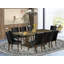 9 Piece Dining Room Table Set Includes a Rectangle Wooden Table with Removable Leaf and 8 Black Faux Leather Upholstered Chairs, Distressed Jacobean-37795312-37795313-37795314