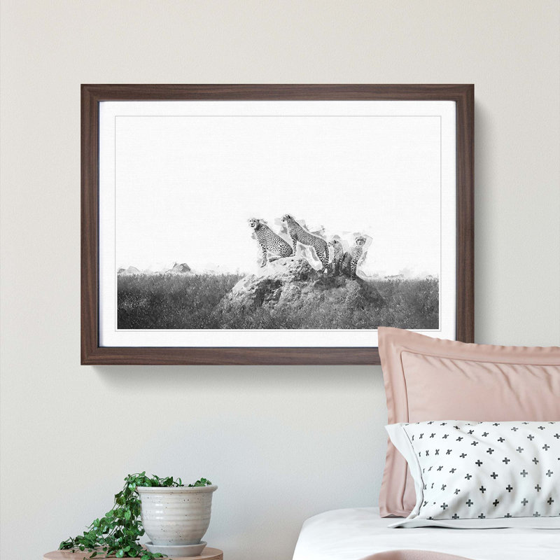Family of Cheetahs - Picture Frame Graphic Art Print, Walnut, 35cm H x 50cm W x 2cm D