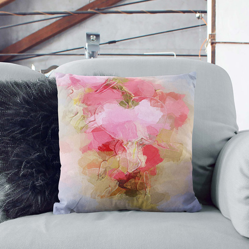 Bleeding Heart Flowers Cushion with Filling, Black, 40cm H x 40cm W x 15cm D