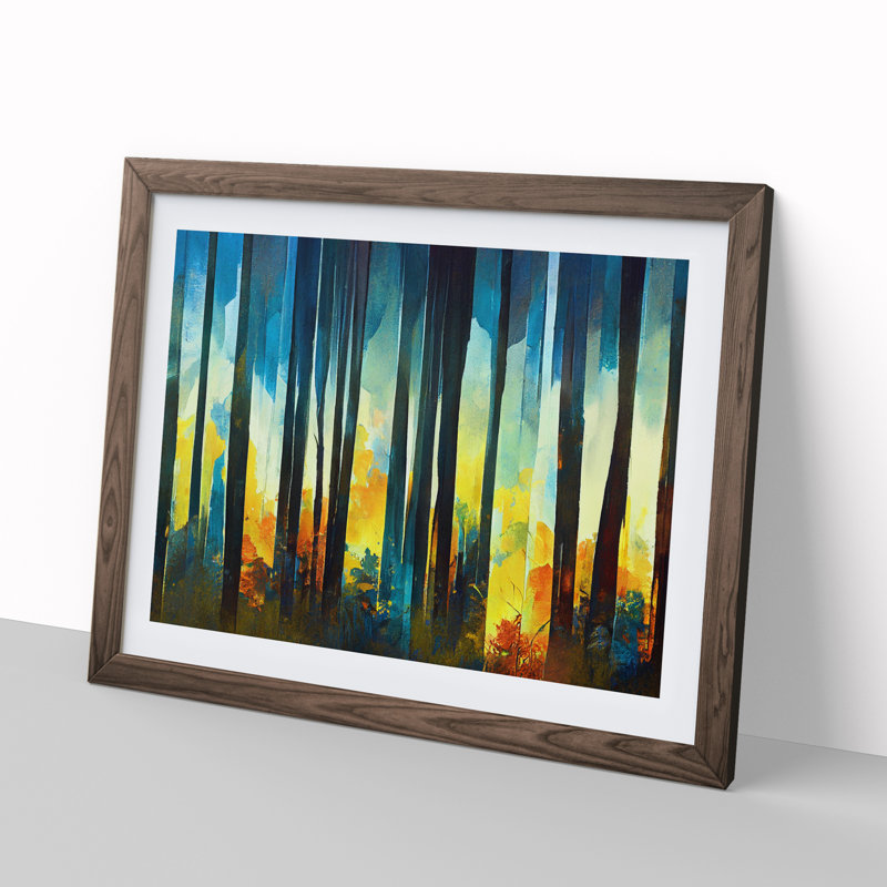 Ice Cool Abstract Forest Vol.5 - Single Picture Frame Painting, 25cm H x 34cm W x 2cm D, Walnut