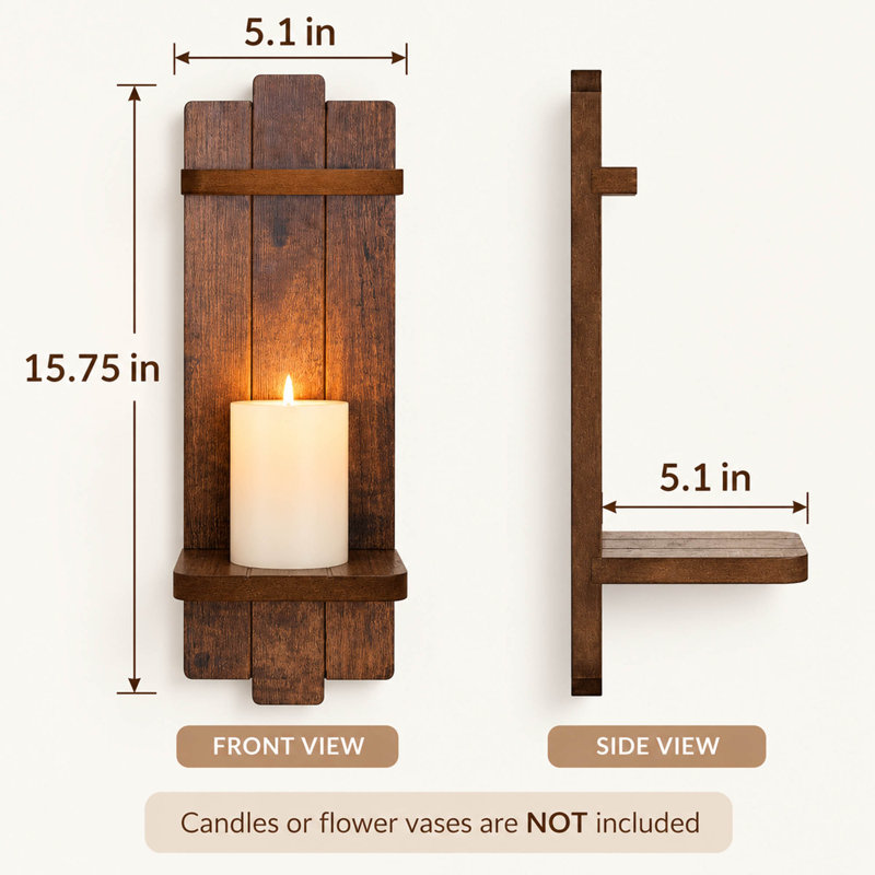 Applique murale 2 pièces en bois brun patiné pour cheminée et décoration intérieure