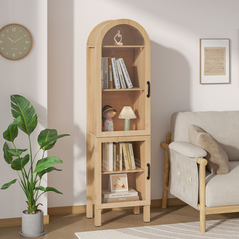 Arched Display Cabinet Bookcase with Glass Doors