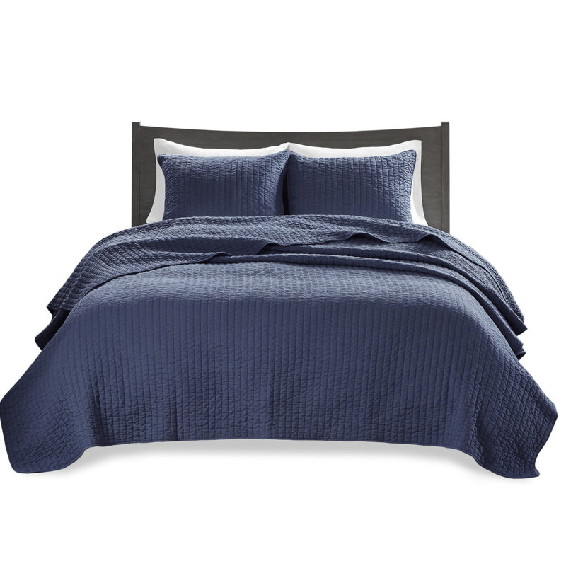 Courtepointe 3 pièces très grand / très grand bleu marine - réversible avec intérieur en microfibre et coton