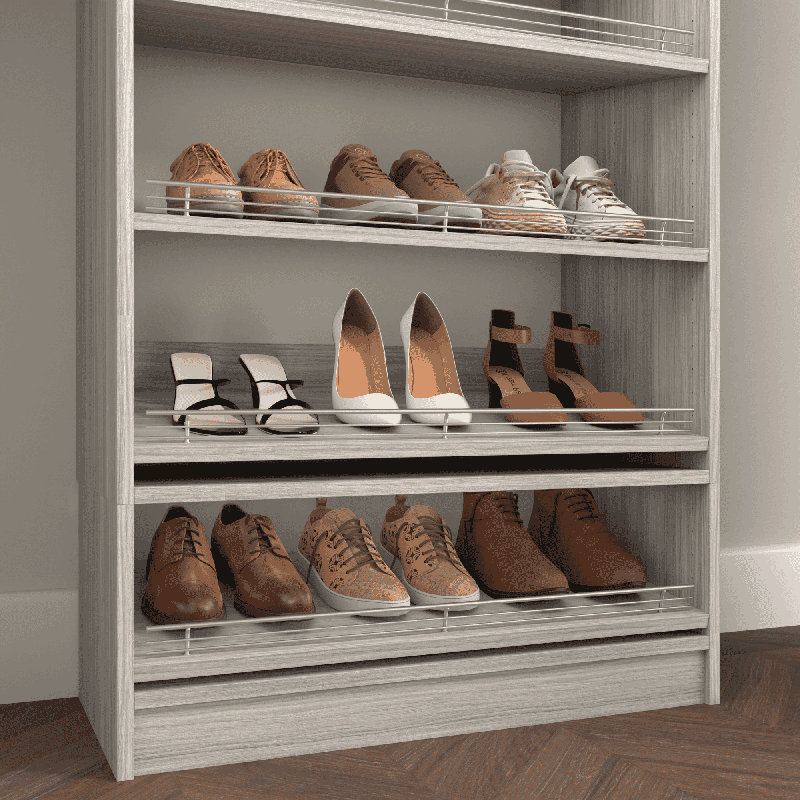 Tablette à chaussures 30 "en métal satiné classique, Satin Metal, 30