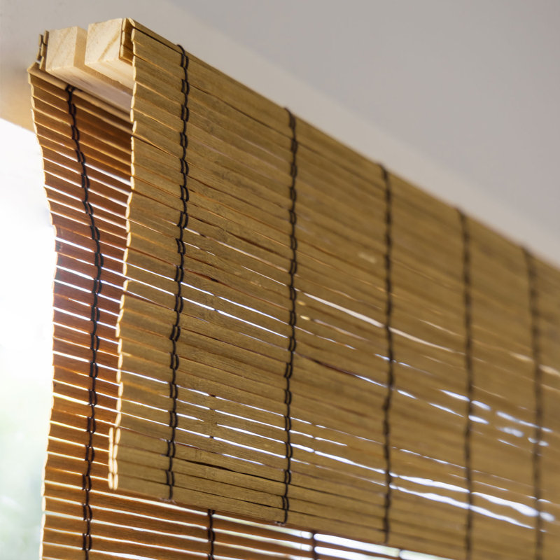 Cordless Light Filtering Woven Wood Bamboo Roman Shade with Valance, Brown, 47"W x 64"L