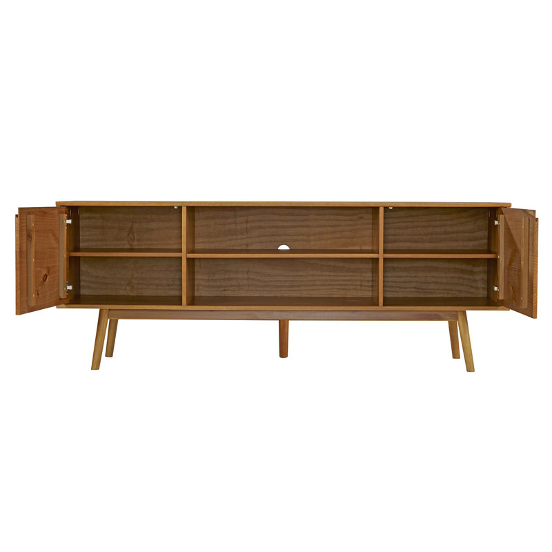 Meuble télé en bois massif à 2 portes pour téléviseur de 75 po ou moins Griffing, Caramel