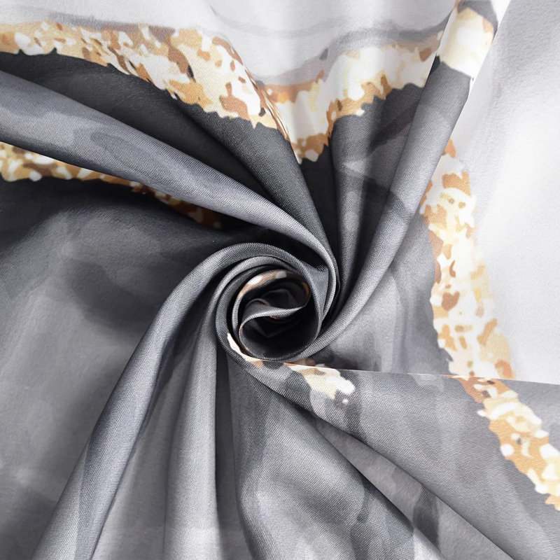 Pack of 1 Gold Grey Marble Minimalist Abstract Bath Curtain with Hooks, 182.88cm H x 182.88cm W