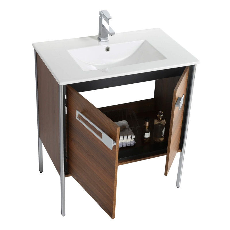 30" Single Bathroom Vanity, Polished Chrome, Walnut Ebony