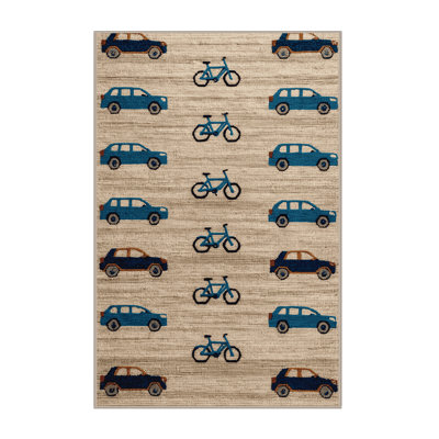 Machine Washable Transportation Beige Area Rug