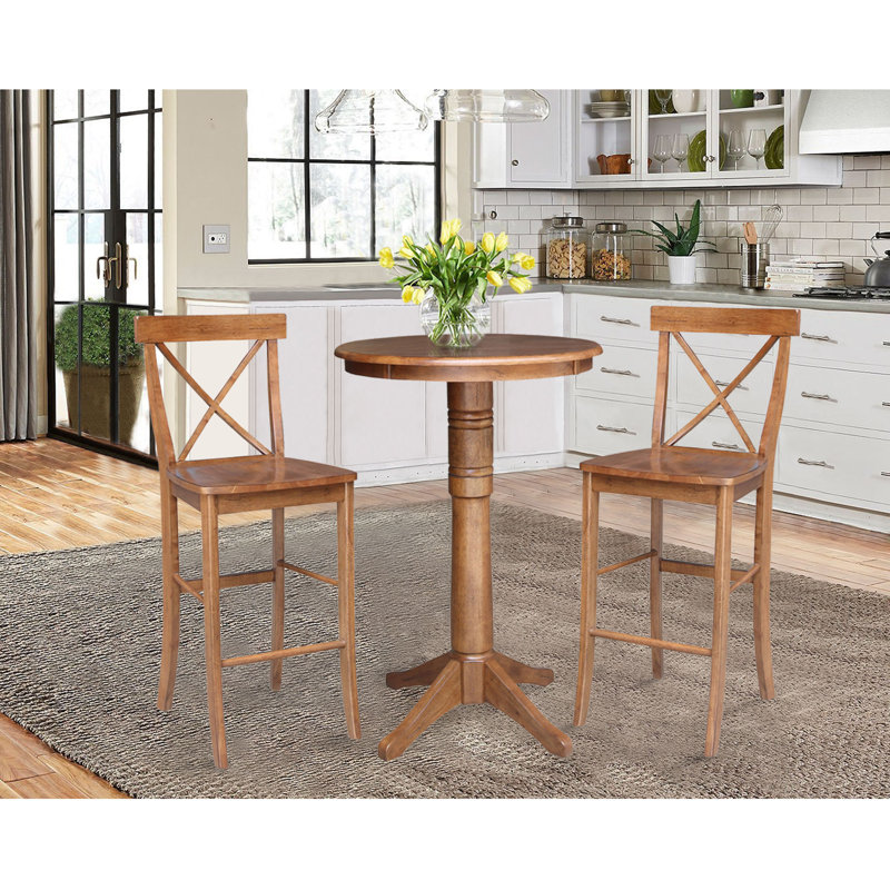 Frausto 2 - Person Solid Wood Bar Height Pedestal Dining Set, White, 41.9" H x 30" W x 30" D