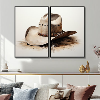 Chapeau de cowboy style minimaliste V - ensemble d'art mural moderne de 2
