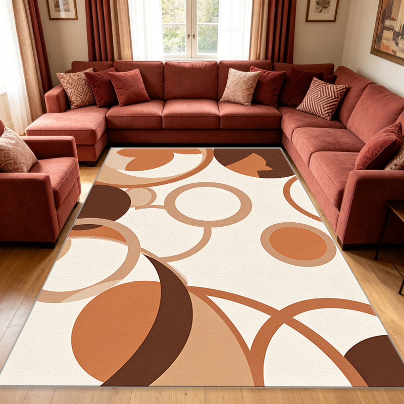 Abstract Circles Terracotta carpet-easy to clean, machine-washable, soft and comfortable; suitable for door mats, kitchens, living rooms, bedrooms, corridors, and laundry areas. Easy to clean, durable carpet for home decoration.