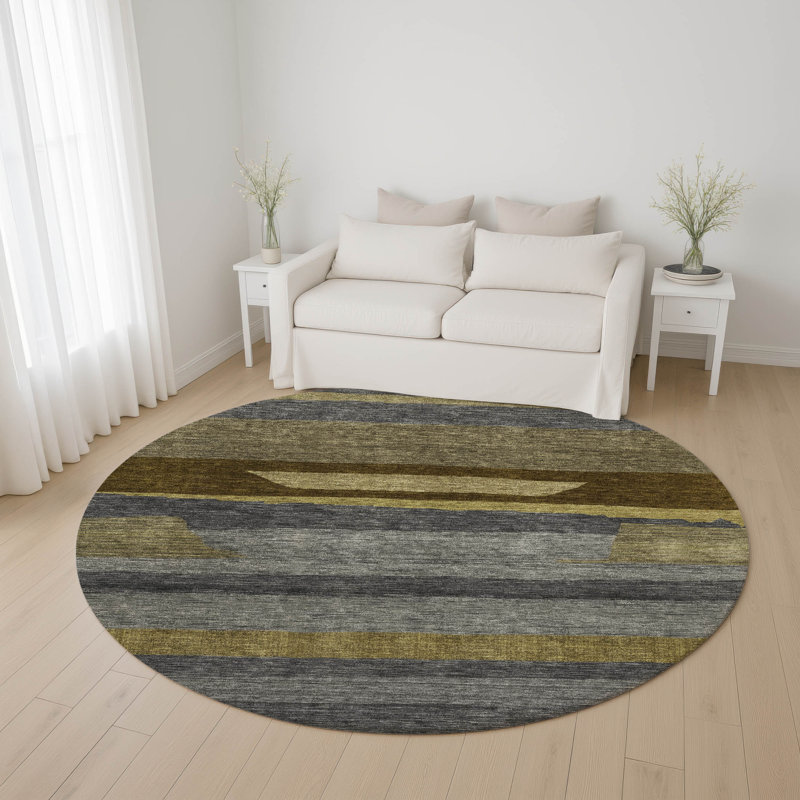 Premium Machine Washable Lubbers AMF1736 Stripe Rug, Round 8'