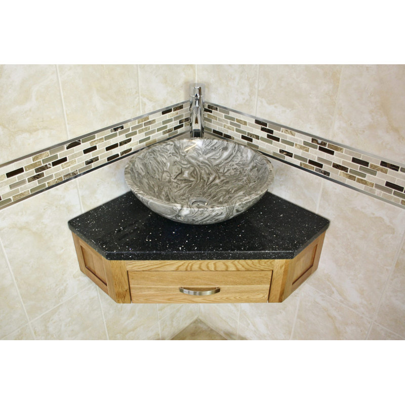 Couch 550mm Single Bathroom Vanity with Vessel St1 Basin, Grey Marble, Black Quartz
