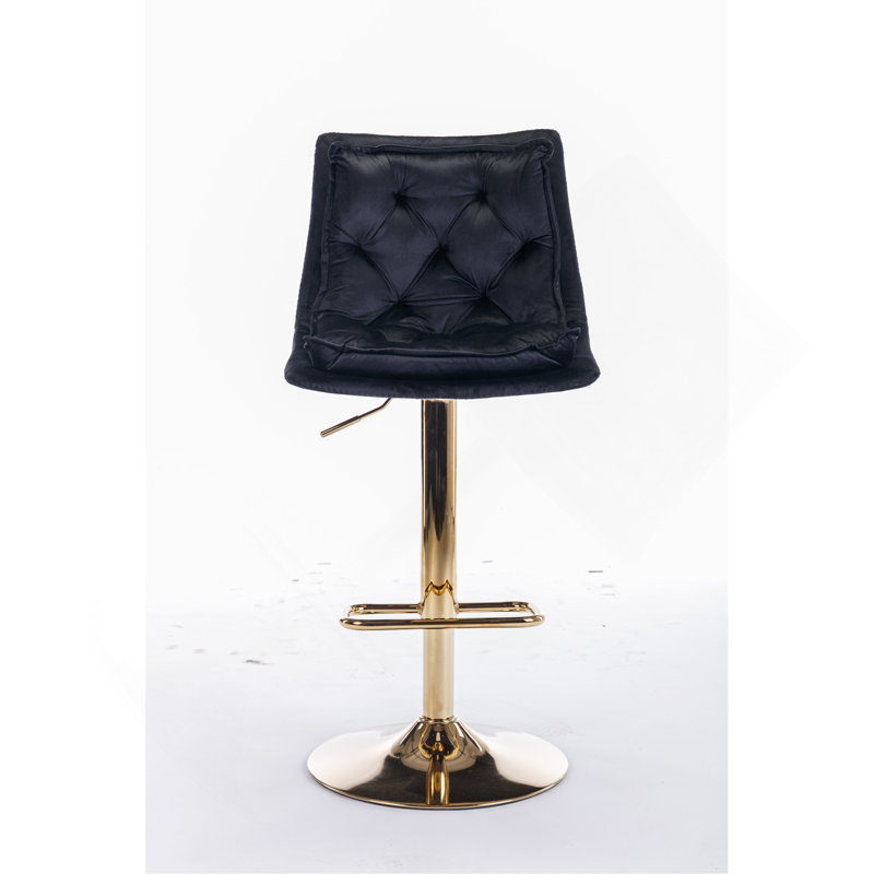 Set Of 2 Bar Stools,With Chrome Footrest And Base Swivel Height Adjustable Mechanical Lifting Velvet + Golden Leg Simple Bar Stoo,Black