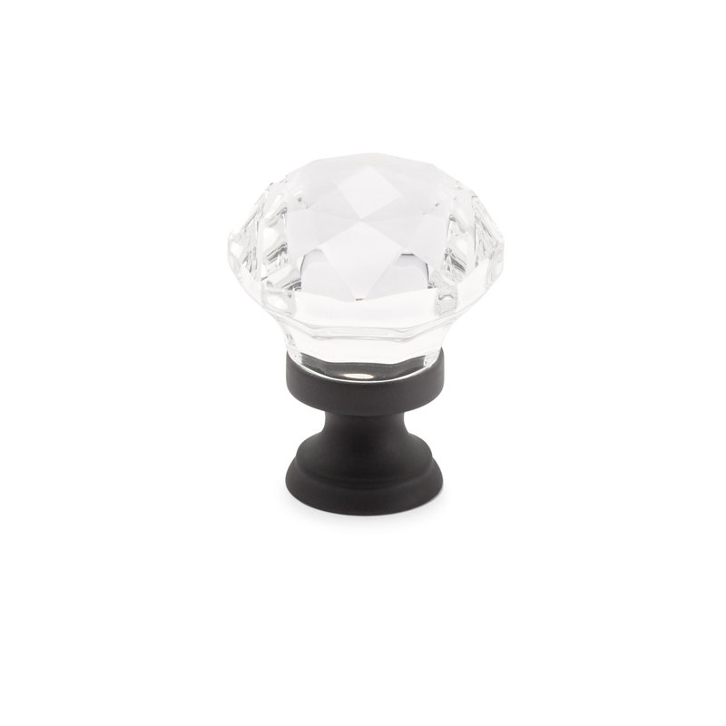 Crystal Round Knob, Flat Black, 1.25"