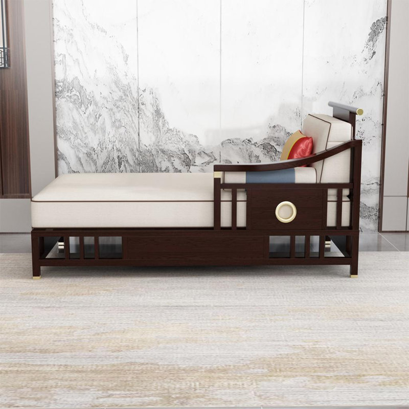 Chaise longue avec structure en bois, Marron foncé, Orienté à droite, Blanc crémeux