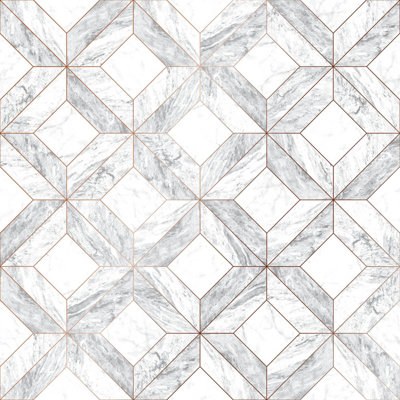 Contour Grey/White Marble Marquetry Washable Wallpaper