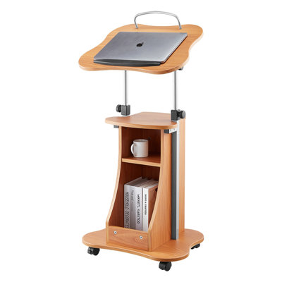 Podium Stand 43 in Wooden Lectern with Lockable Wheels Storage Height Adjustable