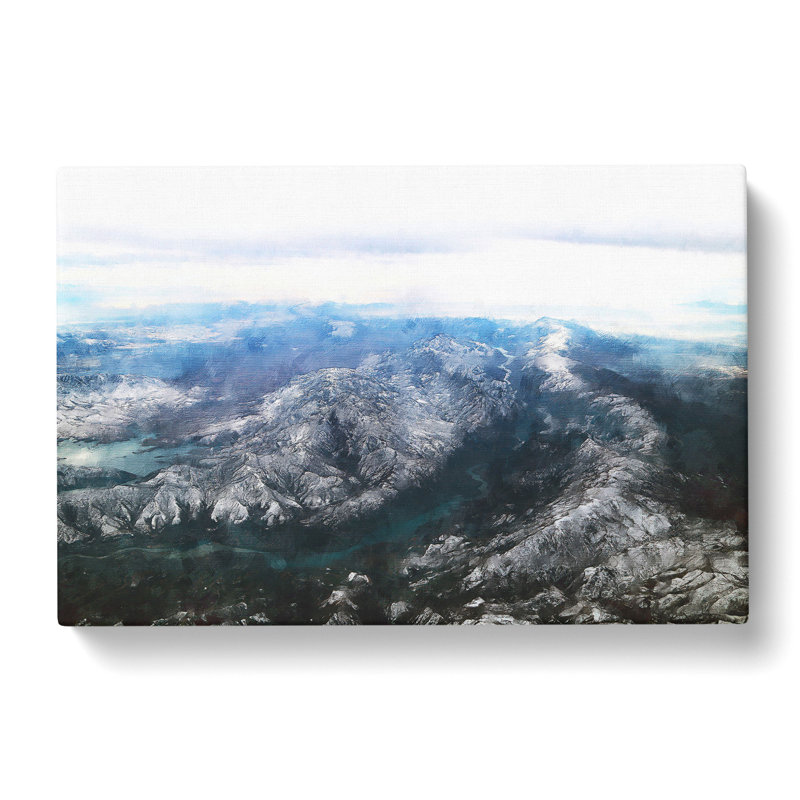 CAN1913CAN Tajikistan Mountain Range Painting - Wrapped Canvas Print, 35cm H x 76cm W x 3cm D