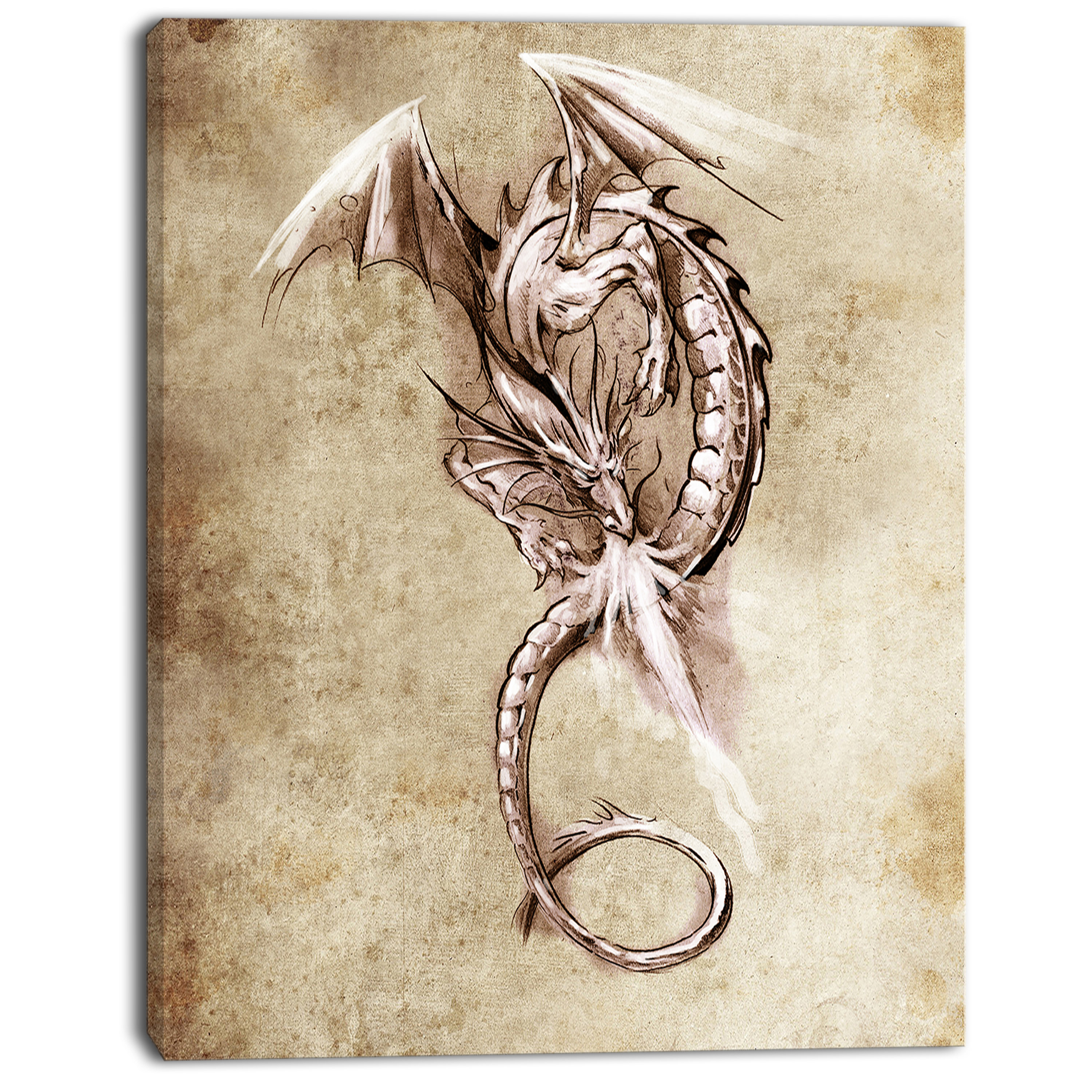 Bless international Fantasy Dragon Tattoo Sketch On Canvas Print