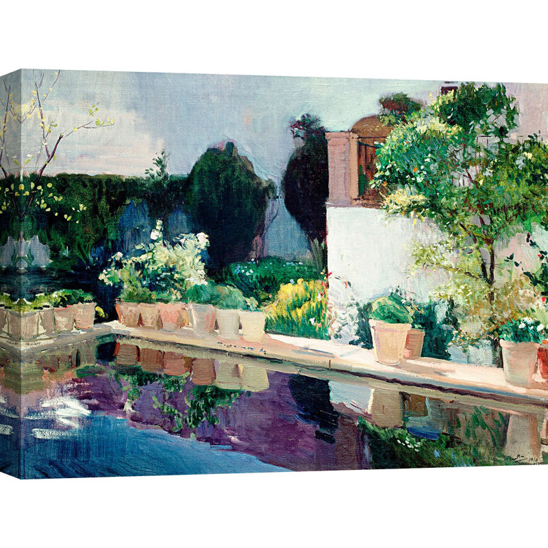 Palace Of Pond, Royal Gardens In Seville by Joaquín Sorolla Y Bastida - Wrapped Canvas Painting, 50cm H x 70cm W x 4cm D