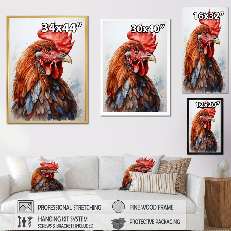 «Keady Abstract Rooster Portrait», reproduction sur toile, H 32 po x l 24 po x P 1 po, Toile tendue