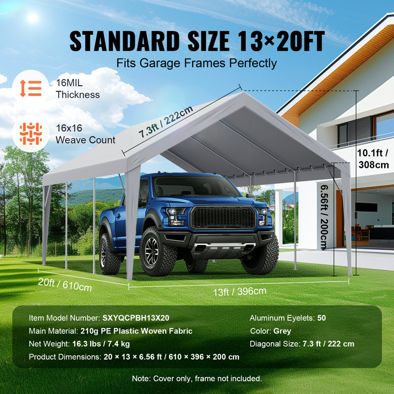 VEVOR Grey Fabric Replacement Canopy for Canopy