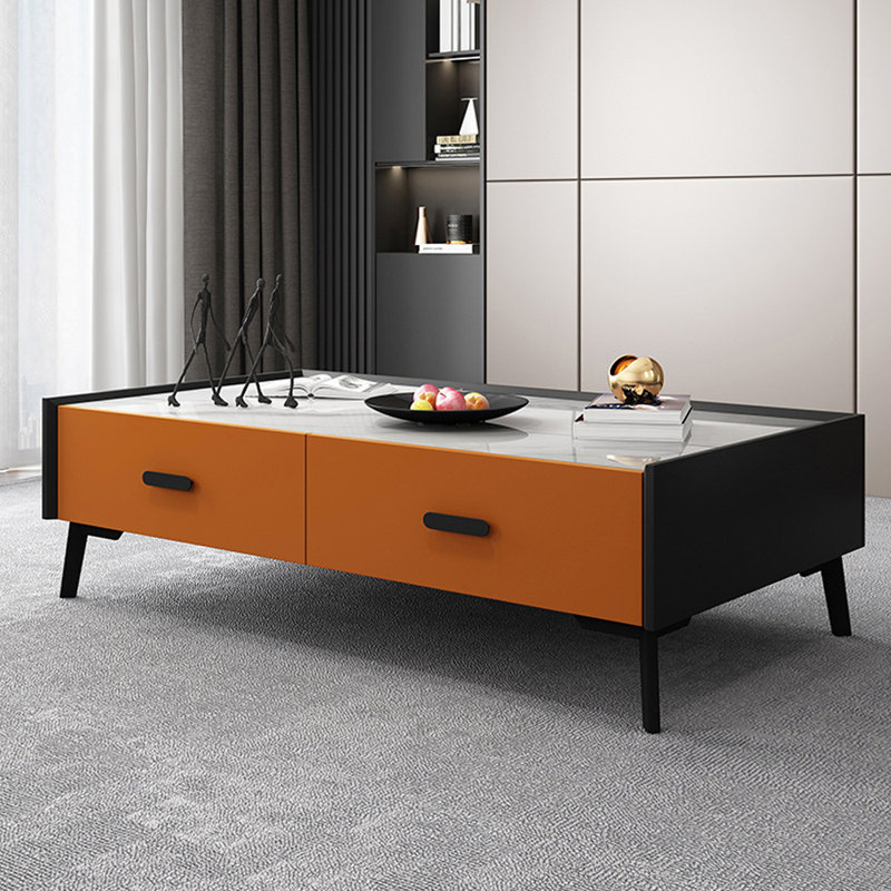 Table basse avec tiroirs Italian Minimalist, Orange / noir