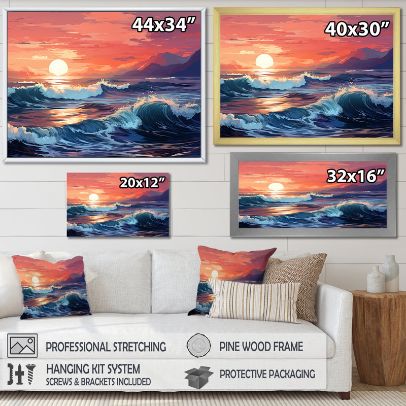 «Rainbow Beach Sunset III», reproduction sur toile, Cadre simple noir, H 16 po x l 32 po x P 1 po