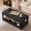 Tables basses de style campagnard pour le salon, table basse carrée avec tablette de rangement ouverte, grande table basse, table centrale en bois rustique (noir)-1318943059-1318943071