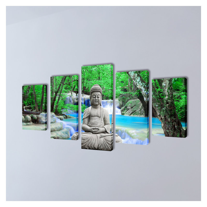 Buddha - 5 Piece No Frame Print on Canvas, 100cm H x 200cm W x 1.8cm D