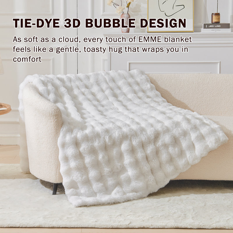 Couverture EMME en fausse fourrure blanche - couverture douillette en forme de lapin Big Bubble, Très grand lit, Blanc
