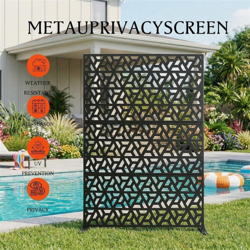 Decorative Garden Privacy Screen with Stand, 183x120cm Large Freestanding Metal Outdoor Divider with Installation Accessories, Trash Can Privacy Fence Screen Panels for Patio, Garden, Pool & Indoor.