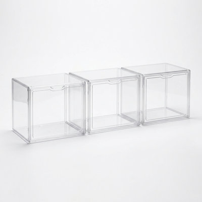 Cube de rangement empilable en plastique transparent avec porte à ouverture frontale, bac de rangement multifonctionnel pour placard, chambre et entrée