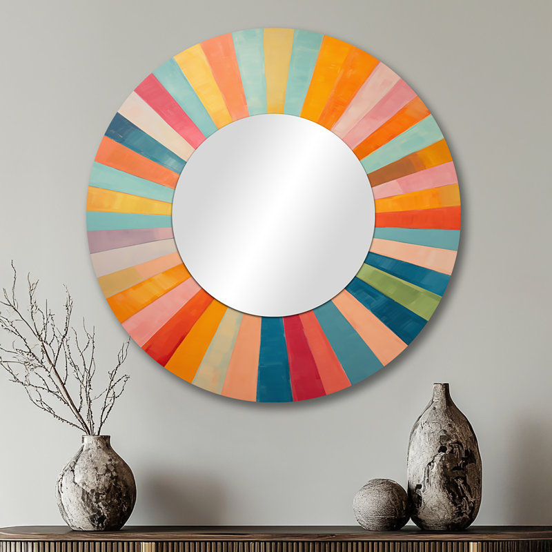 Colorful Mid Century Optical Serenade I - Midcentury Modern Decorative Mirror, Mid-Century Modern Large Wall Mirror, Printed Metal Art