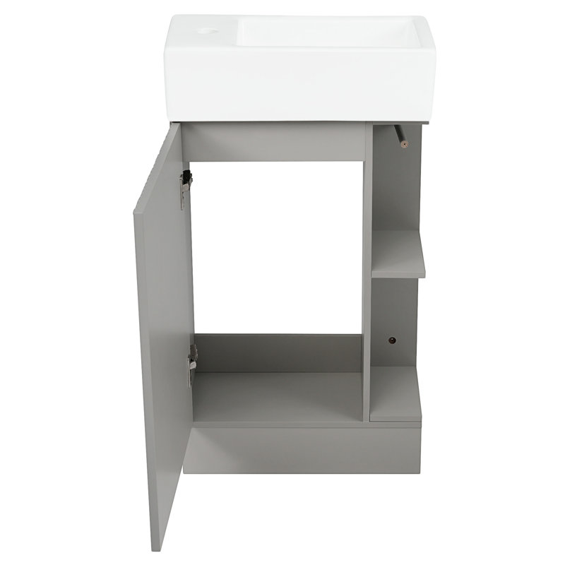 Meuble-lavabo 18,6 po avec lavabo en céramique, porte et armoire de rangement, Gris