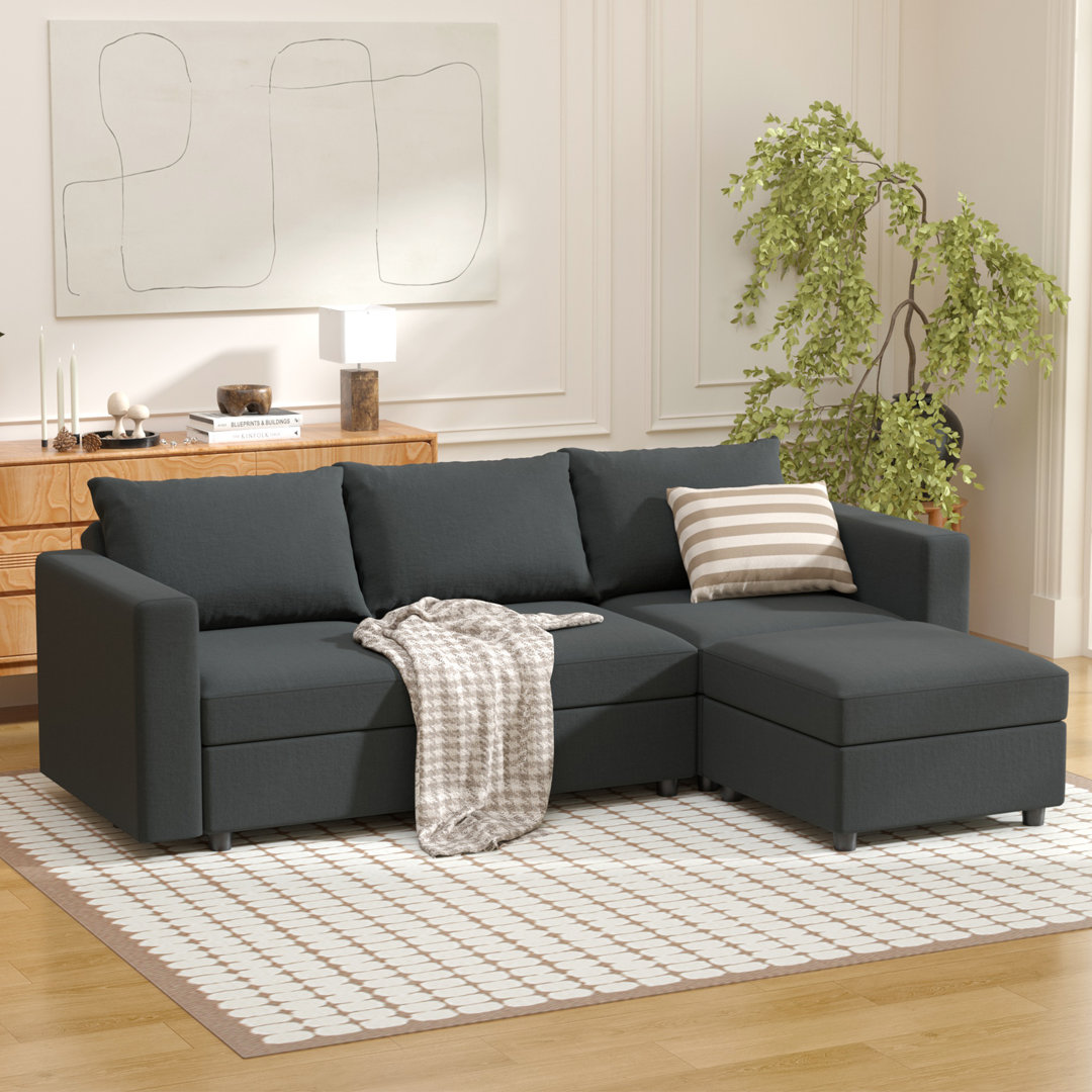 BOX MODULE STO SOFA 90'' 4 Piece Upholstered Modular Sectional Sofa with Storage Ainfox