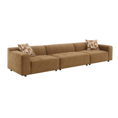 Contemporary Modular Sofa Set, Chocolate Suede Finish With 2 Matching Toss Pillows