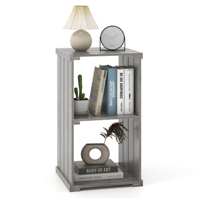 1 Pcs 2-cube Storage Shelf Slatted Paulownia Wood Cubic Organizer With Open Back