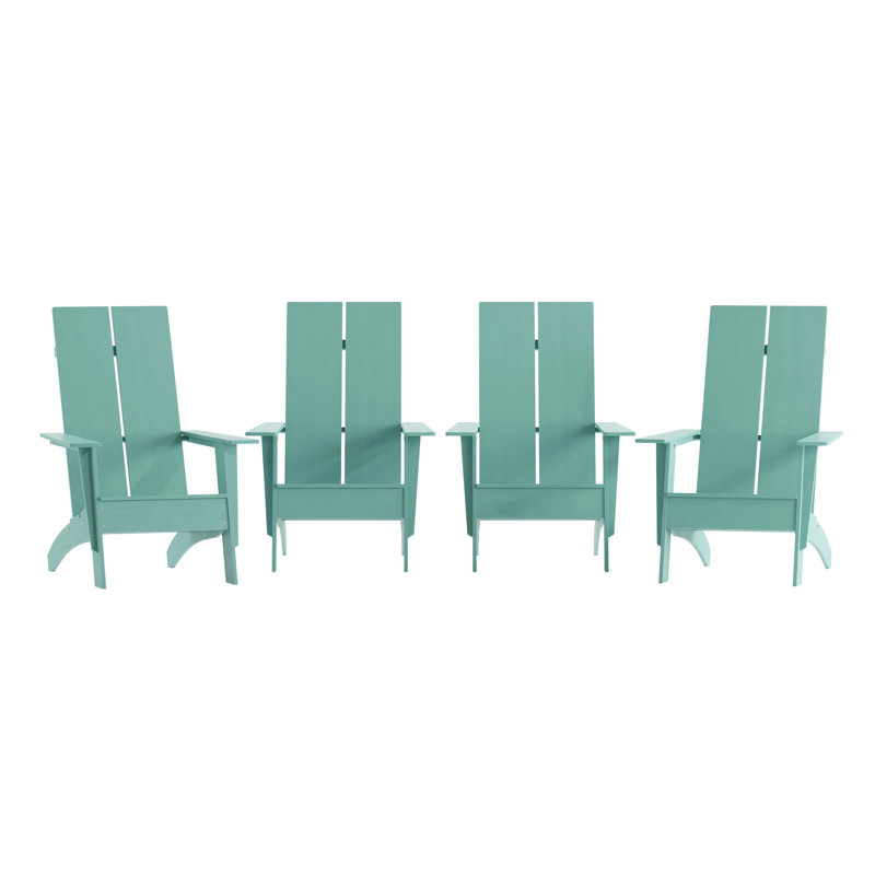 Indoor/Outdoor Modern Dual Slat Back Adirondack Style Chairs, Sea Foam